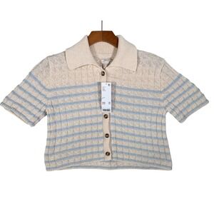 NWT Womens Urban Outfitters
Kimchi Blue Striped Button Up
Collared Crop Top S